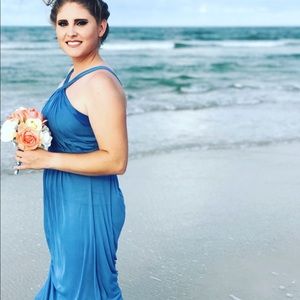 Steel Blue David’s Bridal Y Neck Bridesmaid Dress